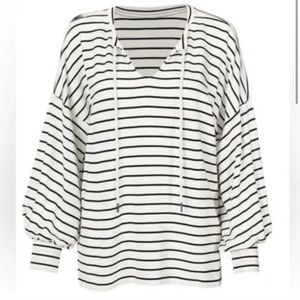 Cabi #5746 Relax Game Day Tie Neck Striped Sweatshirt Top Size M